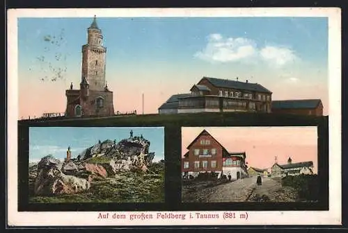 AK Grosser Feldberg i. Taunus, Gasthaus, Turm, Teilansicht