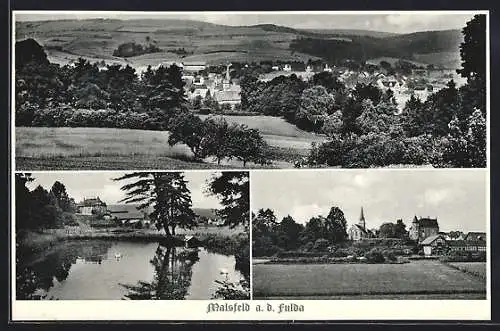 AK Malsfeld a. d. Fulda, Teilansicht, Teich, Ortspartie