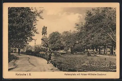 AK Karlsruhe i. B., Kaiserplatz mit Kaiser-Wilhelm-Denkmal