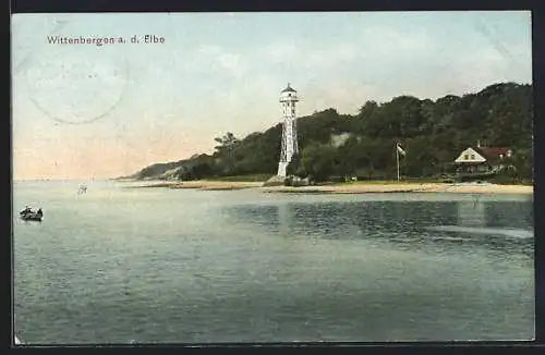 AK Hamburg-Wittenbergen, Strandpartie mit Leuchtturm