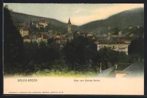 AK Baden-Baden, Blick vom Schloss Solms auf den Ort