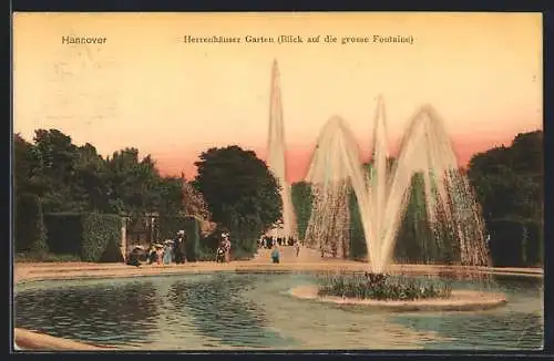 AK Hannover, Herrenhäuser Garten mit grosser Fontaine