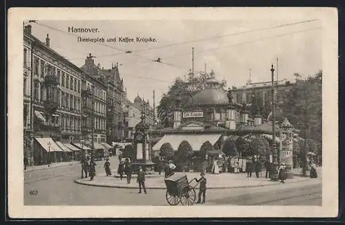 AK Hannover, Theaterplatz und Cafe Kröpcke