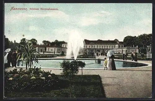 AK Hannover, Herrenhausen, Schloss mit Fontäne