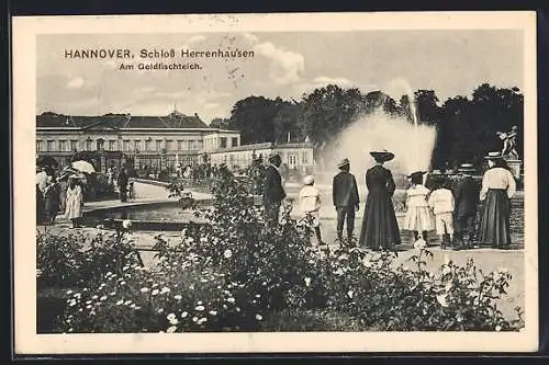 AK Hannover, Herrenhausen, Schloss mit Goldfischteich