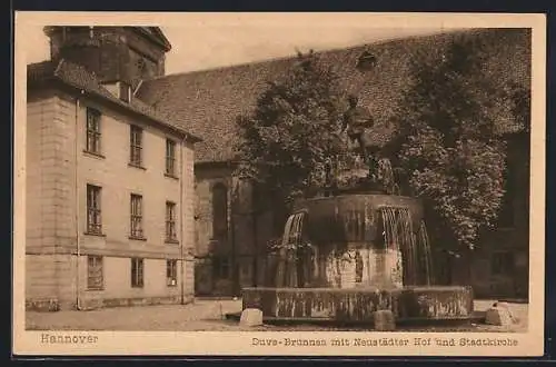 AK Hannover, Duve-Brunnen mit Neustädter Hof und Stadtkirche