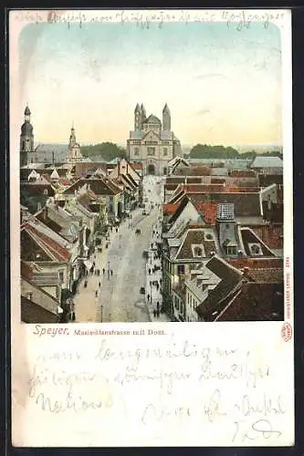 AK Speyer, Blick auf Dom mit Maximilianstrasse