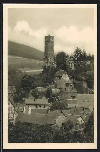 AK Eppstein i. Taunus, Ortspartie mit Ruine vom Kriegerwald gesehen