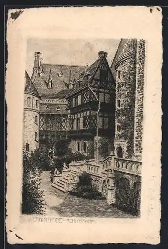 Künstler-AK Wernigerode, Schlosshof