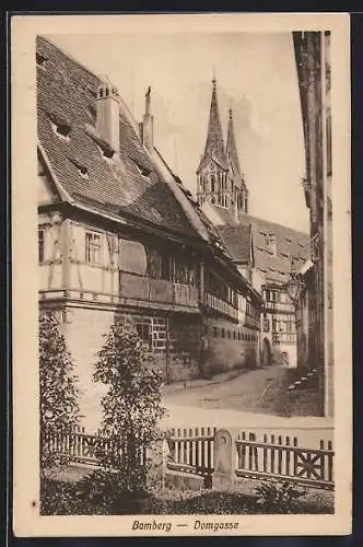 AK Bamberg, Strasse Domgasse mit Kirchtürmen