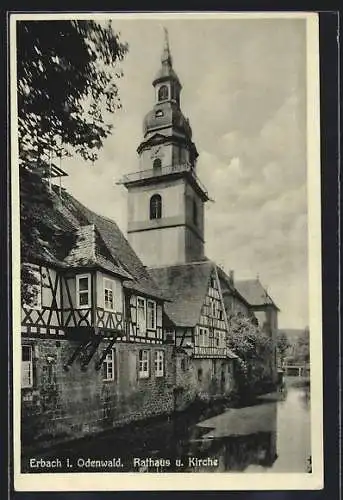 AK Erbach im Odenwald, Rathaus und Kirche