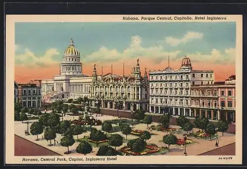 AK Havana, Central Park, Capitol, Inglaterra Hotel