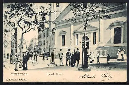 AK Gibraltar, Church Street, Strassenleben an der Kirche