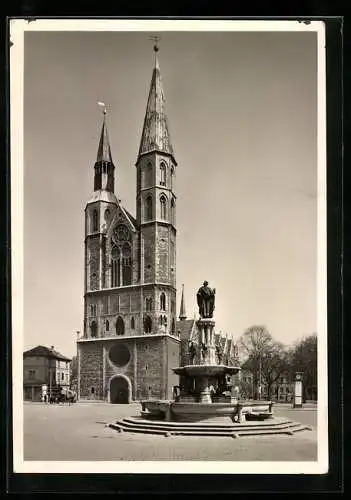 AK Braunschweig, Hagenmarkt mit Katharinenkirche und Heinrich-der-Löwe-Brunnen