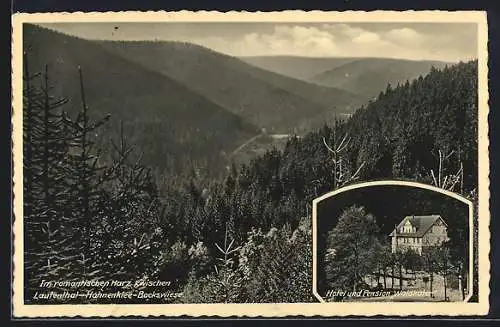 AK Lautenthal /Harz, Im romantischen Harz zwischen Lautenthal-Hahnenklee-Bockswiese, Hotel und Pension Waldkater