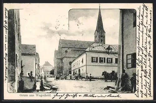 AK Wegscheid / Passau, Strassenpartie mit Kirche