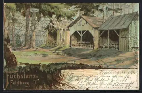 Lithographie Königstein / Taunus, Gasthaus zum Fuchstanz