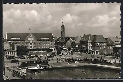 AK Emden, Delft mit Rathausplatz aus der Vogelschau