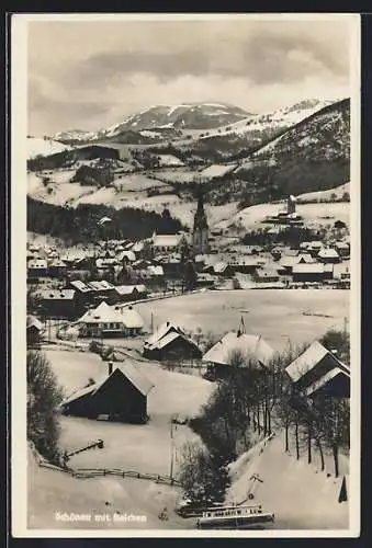 AK Schönau / Schwarzwald, Teilansicht mit Belchen im Schnee