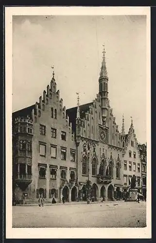 AK Landshut / Isar, Rathaus mit Denkmal