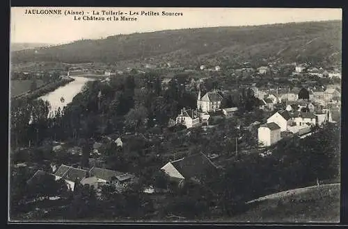 AK Jaulgonne /Aisne, La Tuilerie, les Petites Sources, le Chateau et la Marne