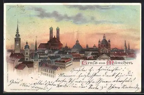 Lithographie München, Frauenkirche, St. Peter, Theatinerkirche, Halt gegen das Licht