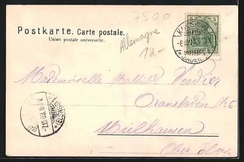 AK Karlsruhe, Festhalle mit Strassenpartie