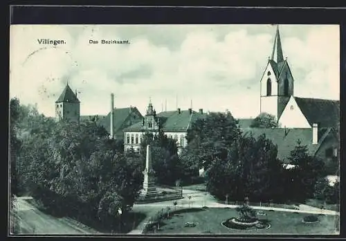 AK Villingen / Baden, Bezirksamt mit Kirche und Denkmal