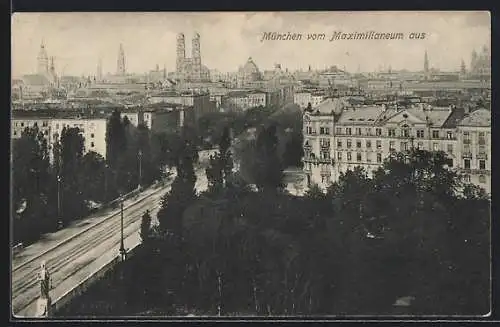 AK München, Teilansicht mit Strassenpartie vom Maximilianeum aus