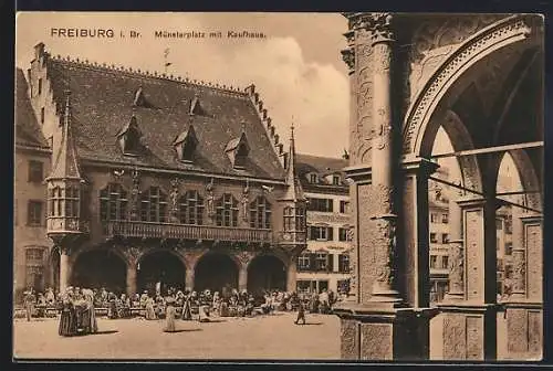 AK Freiburg i. Br., Münsterplatz mit Kaufhaus