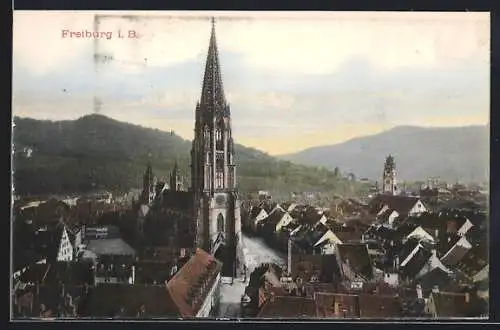 AK Freiburg i. B., Teilansicht mit Kirche