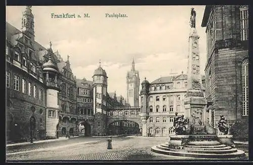 AK Alt-Frankfurt, Paulsplatz mit Denkmal