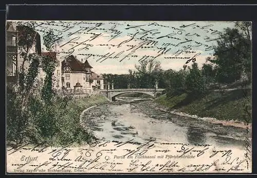 AK Erfurt, Partie am Fluthkanal mit Pförtchenbrücke