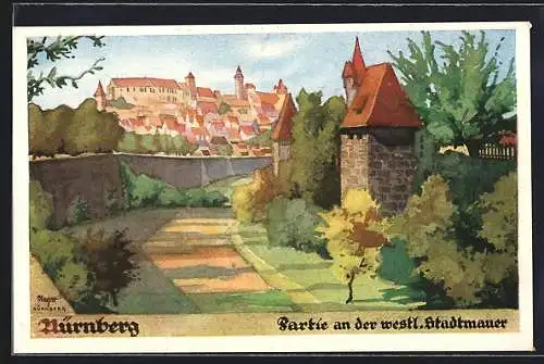 Künstler-AK Nürnberg, Partie an der westl. Stadtmauer