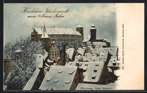 AK Nürnberg, Winterpanorama mit Burg (Südseite)