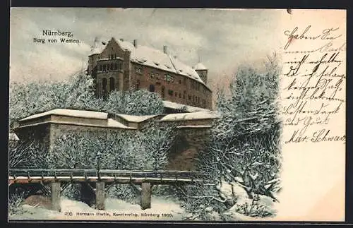 AK Nürnberg, Burg von Westen, im Winter, 1900