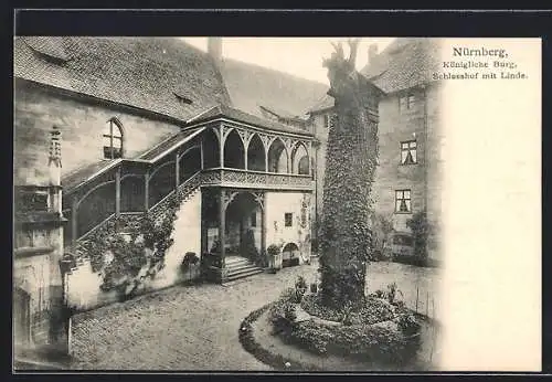 AK Nürnberg, Königliche Burg, Schlosshof mit Linde