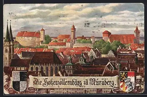 AK Nürnberg, Die Hohenzollernburg zu Nürnberg, mit Wappen