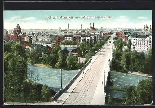 AK München, Teilansicht mit Brücke vom Maximilianeum aus