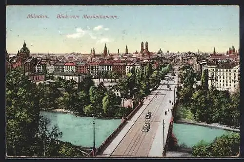 AK München, Blick vom Maximilianeum mit Strassenbahn