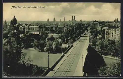 AK München, Teilansicht mit Brücke vom Maximilianeum aus