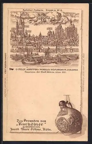 Lithographie Köln, Panorama der Stadt im Jahre 1531