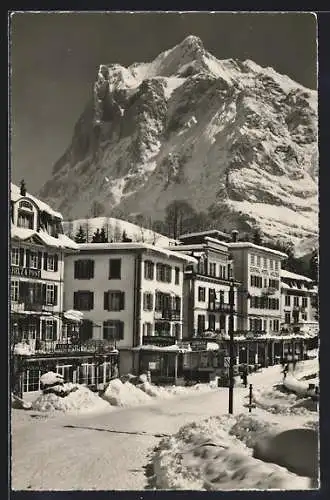 AK Grindelwald, Bahnhofstrasse mit Wetterhorn