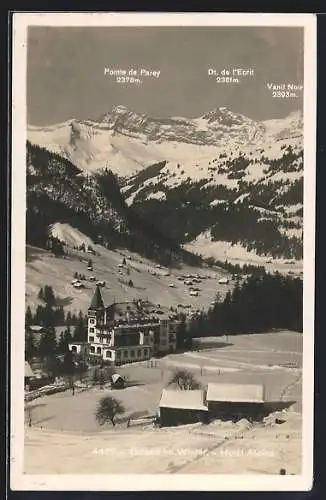 AK Gstaad, Hotel Alpina gegen Point de Parey, Dt. de l`Ecrit und Vanil Noir