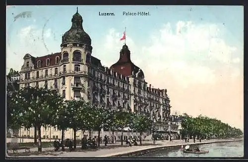 AK Luzern, Palace-Hotel mit Flagge