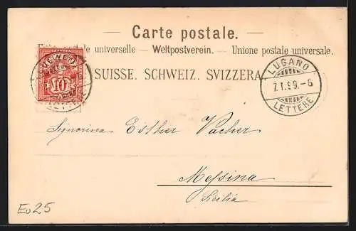 Lithographie Lugano, Blick vom Monte Salvatore, Station der Bergbahn