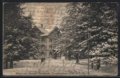 AK Lenzerheide, Lenzerheidesee, Hôtel und Pension Waldheim im Schnee