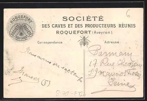 AK Roquefort, Société anonyme des Caves et Producteurs réunis Saloir des Caves de la Rue, Käse