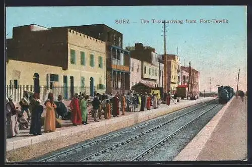 AK Suez, The Train arriving from Port-Tewfik, Bahnhof