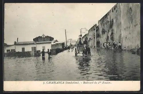 AK Casablanca, Boulevard du 2me Zouaves, Inondations